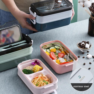 Auslaufsichere Lunchbox mit Fächern und Besteck rosa